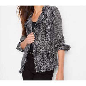 Nic + Zoe Fringe Mix Knit Open Front Jacket women’s size XL Navy Blazer